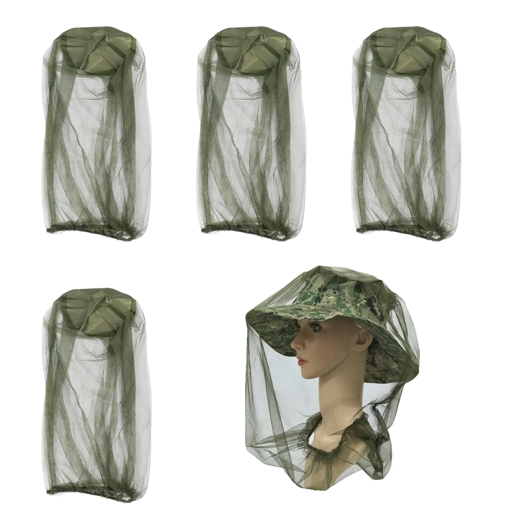 4 Pieces Mosquito Head Net, Midge Net Head Cover for Outdoor Hiking, Fishing, Camping, Climbing, Green