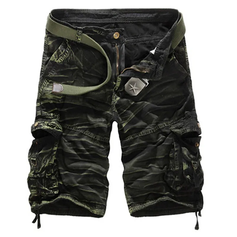 Adventure-Ready Cotton Blend Cargo Shorts for Men - Black and Army Green