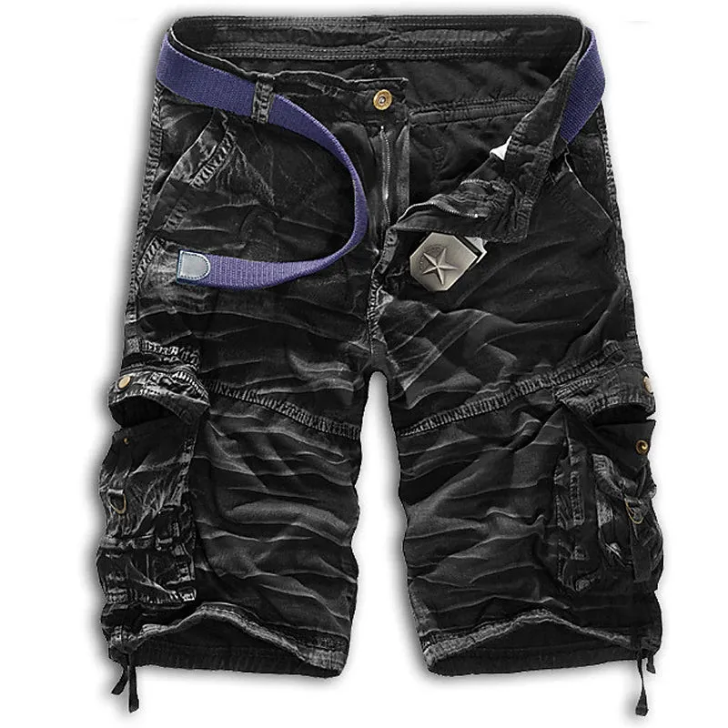 Adventure-Ready Cotton Blend Cargo Shorts for Men - Black and Army Green
