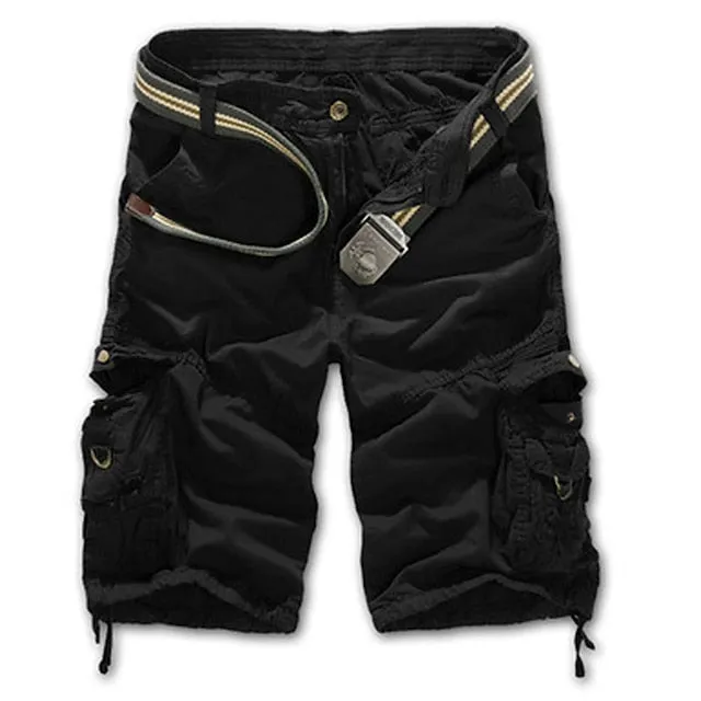 Adventure-Ready Cotton Blend Cargo Shorts for Men - Black and Army Green