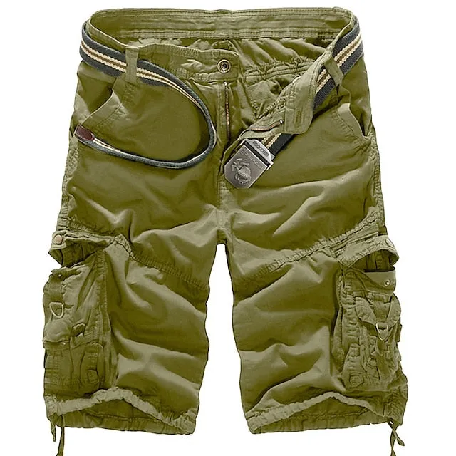 Adventure-Ready Cotton Blend Cargo Shorts for Men - Black and Army Green