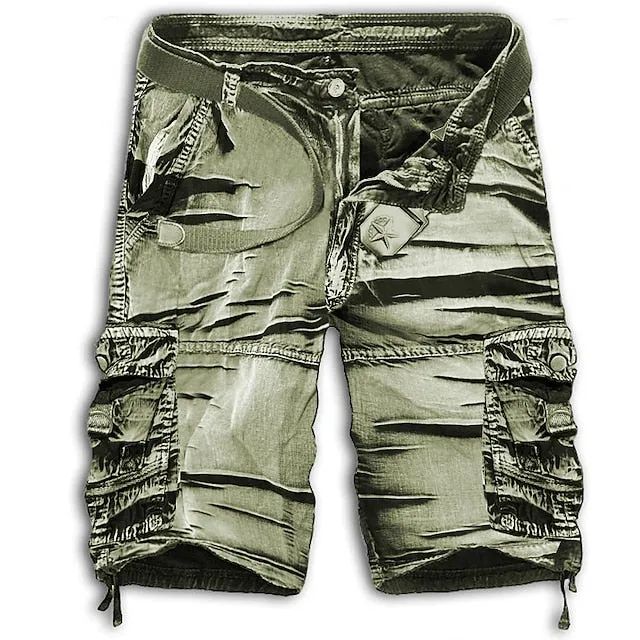 Adventure-Ready Cotton Blend Cargo Shorts for Men - Black and Army Green