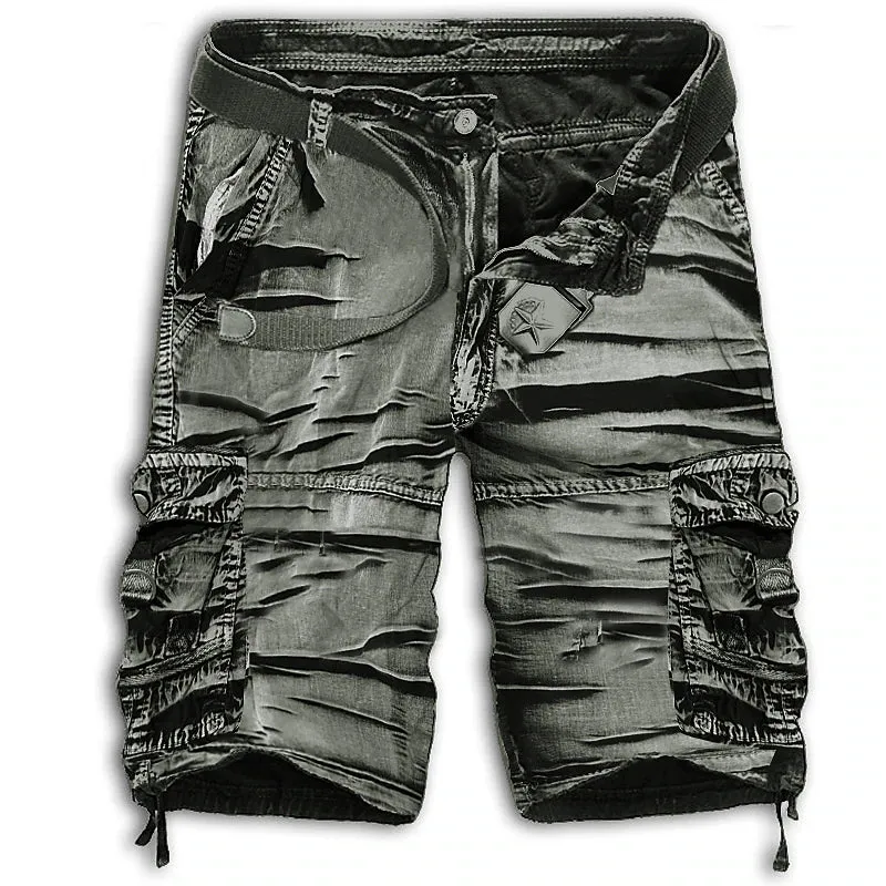 Adventure-Ready Cotton Blend Cargo Shorts for Men - Black and Army Green