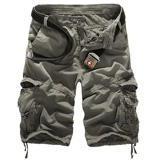 Adventure-Ready Cotton Blend Cargo Shorts for Men - Black and Army Green