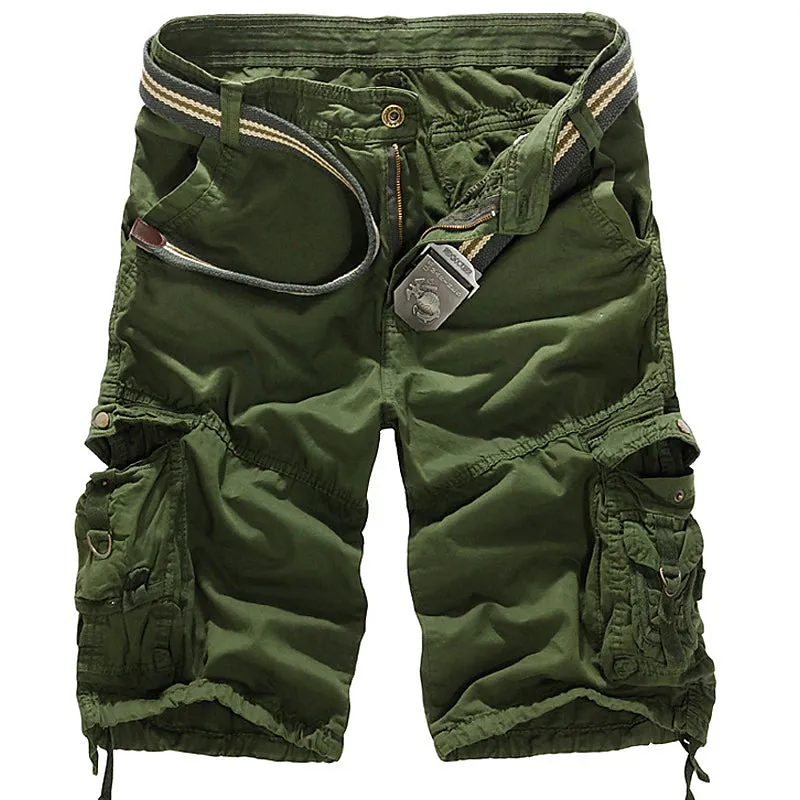 Adventure-Ready Cotton Blend Cargo Shorts for Men - Black and Army Green