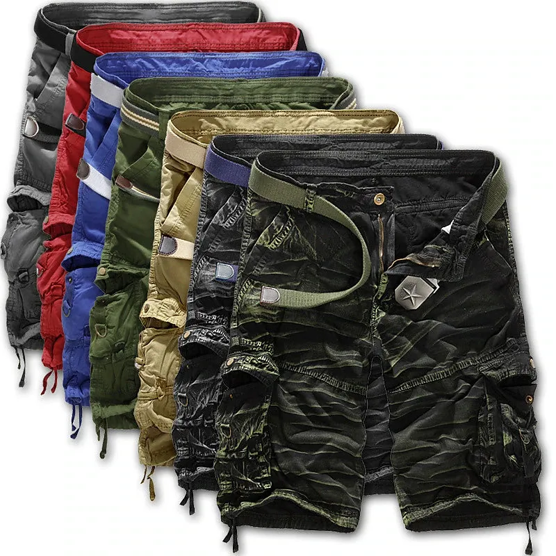 Adventure-Ready Cotton Blend Cargo Shorts for Men - Black and Army Green