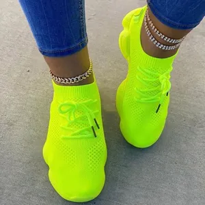 Air Mesh Women Fashion Sport Lace Up Sneaker Non-Slip Comfy Sock Shoes