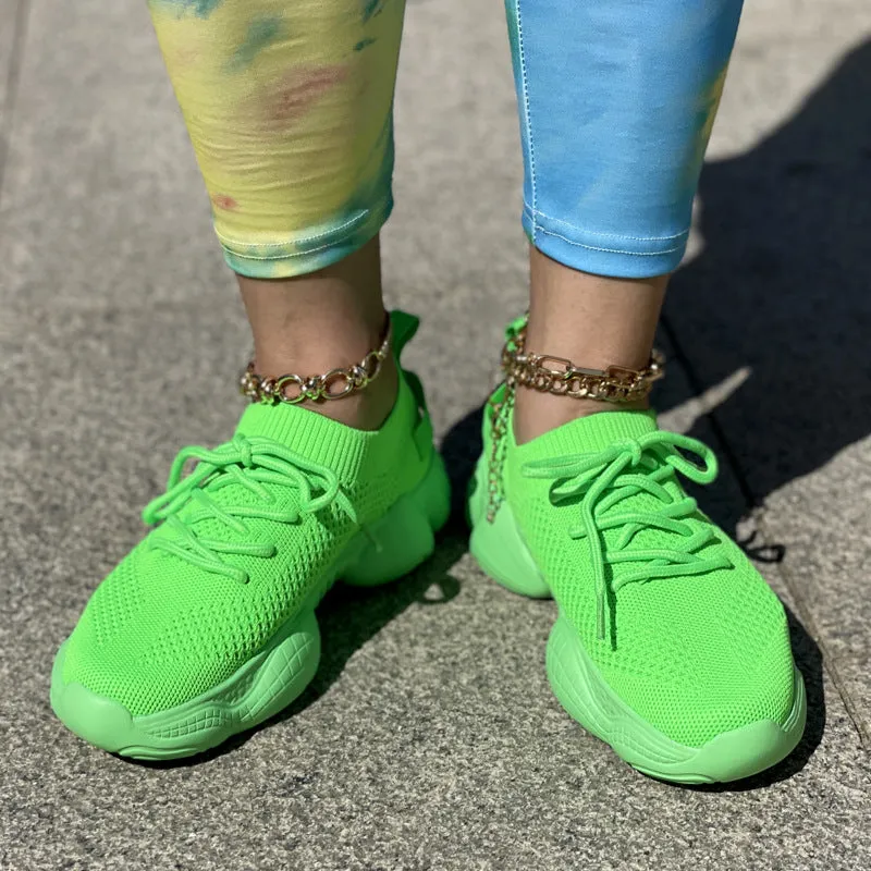 Air Mesh Women Fashion Sport Lace Up Sneaker Non-Slip Comfy Sock Shoes