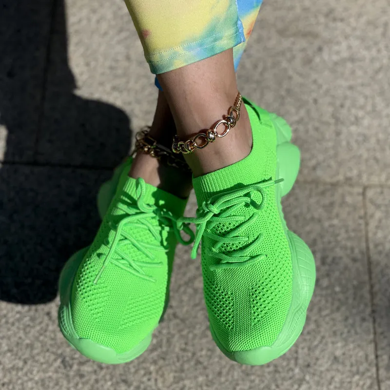 Air Mesh Women Fashion Sport Lace Up Sneaker Non-Slip Comfy Sock Shoes