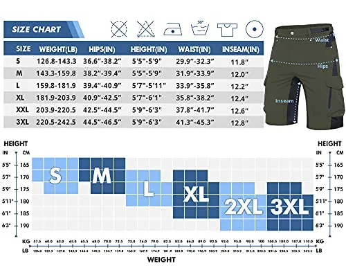 Ally Mens Mountain Bike Shorts Padded MTB Shorts Baggy Cycling Bicycle Bike Shorts with Padding Wear Relaxed Loose-fit (Green, XL)