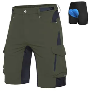 Ally Mens Mountain Bike Shorts Padded MTB Shorts Baggy Cycling Bicycle Bike Shorts with Padding Wear Relaxed Loose-fit (Green, XL)