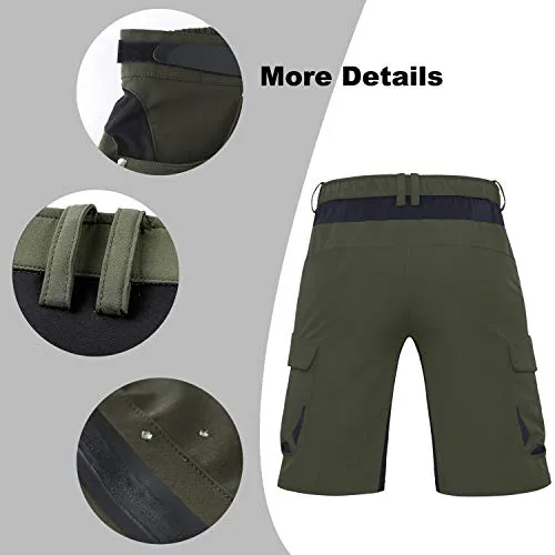 Ally Mens Mountain Bike Shorts Padded MTB Shorts Baggy Cycling Bicycle Bike Shorts with Padding Wear Relaxed Loose-fit (Green, XL)