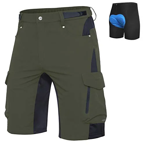 Ally Mens Mountain Bike Shorts Padded MTB Shorts Baggy Cycling Bicycle Bike Shorts with Padding Wear Relaxed Loose-fit (Green, XL)
