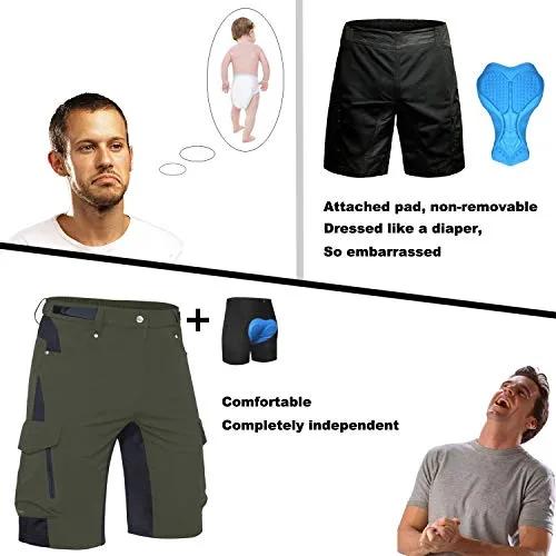 Ally Mens Mountain Bike Shorts Padded MTB Shorts Baggy Cycling Bicycle Bike Shorts with Padding Wear Relaxed Loose-fit (Green, XL)