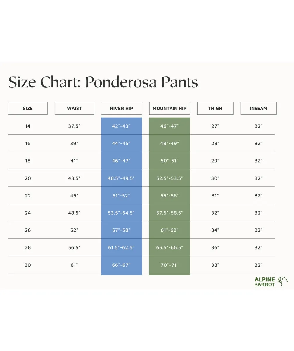 Alpine Parrot Ponderosa Hiking Pant Mountain Fit Black Size US 18 (AU 22)