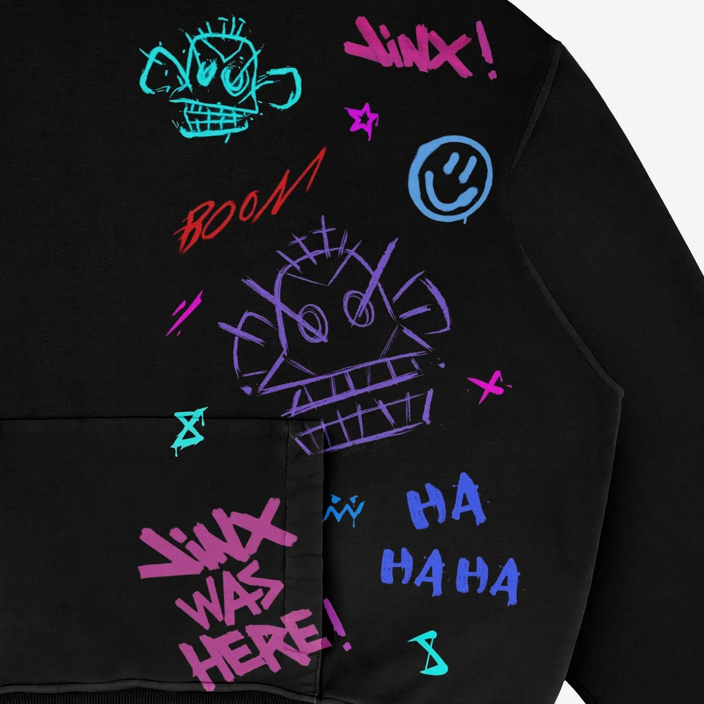 Arcane Jinx Hoodie – Black Oversized Hoodie with Graffiti Design