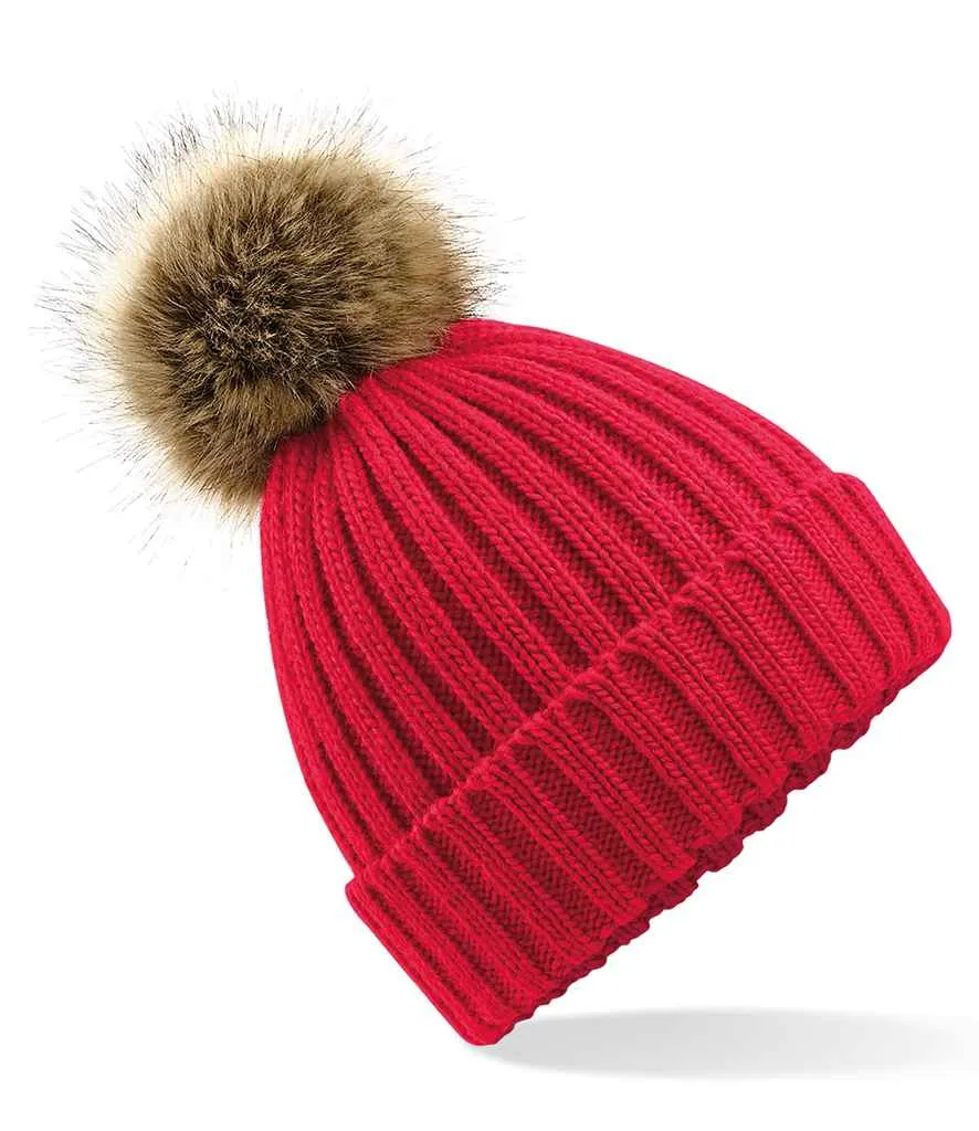 Beechfield Faux Fur Pop Pom Chunky Beanie | Multicolor | One Size