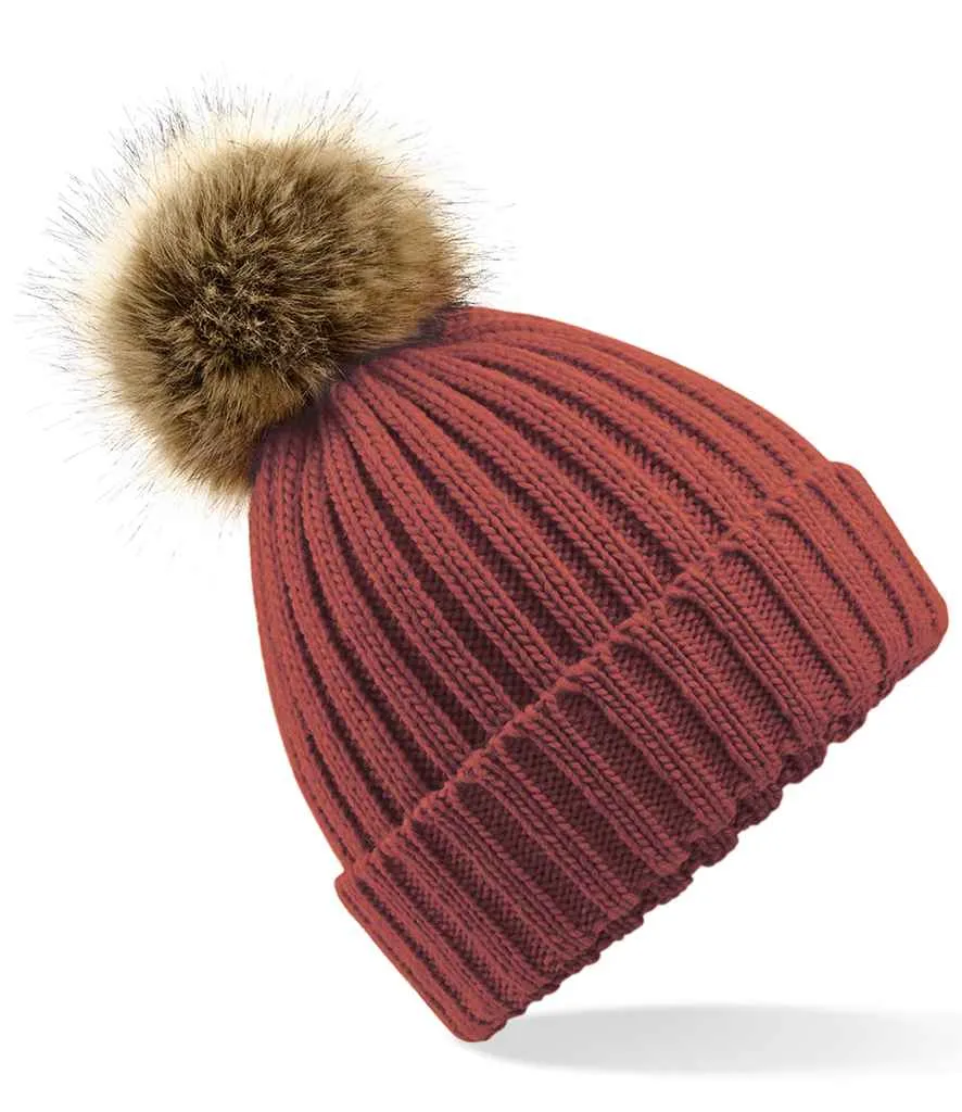 Beechfield Faux Fur Pop Pom Chunky Beanie | Multicolor | One Size