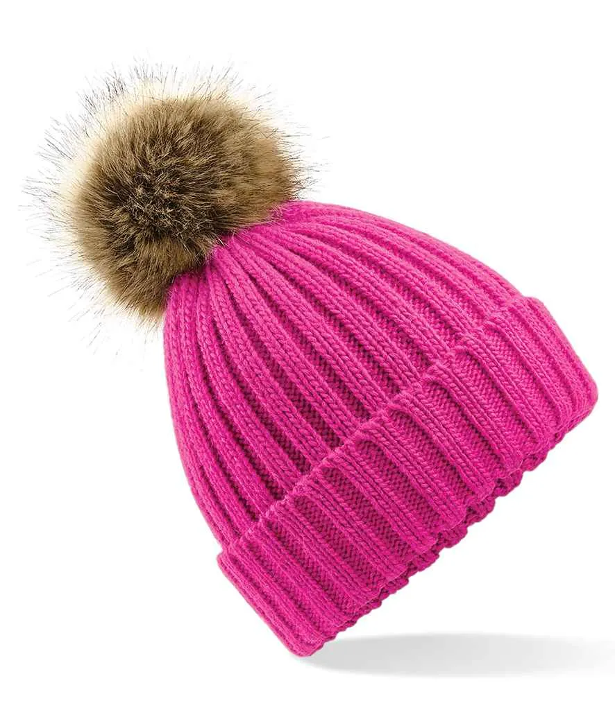 Beechfield Faux Fur Pop Pom Chunky Beanie | Multicolor | One Size