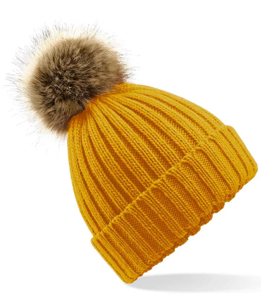 Beechfield Faux Fur Pop Pom Chunky Beanie | Multicolor | One Size