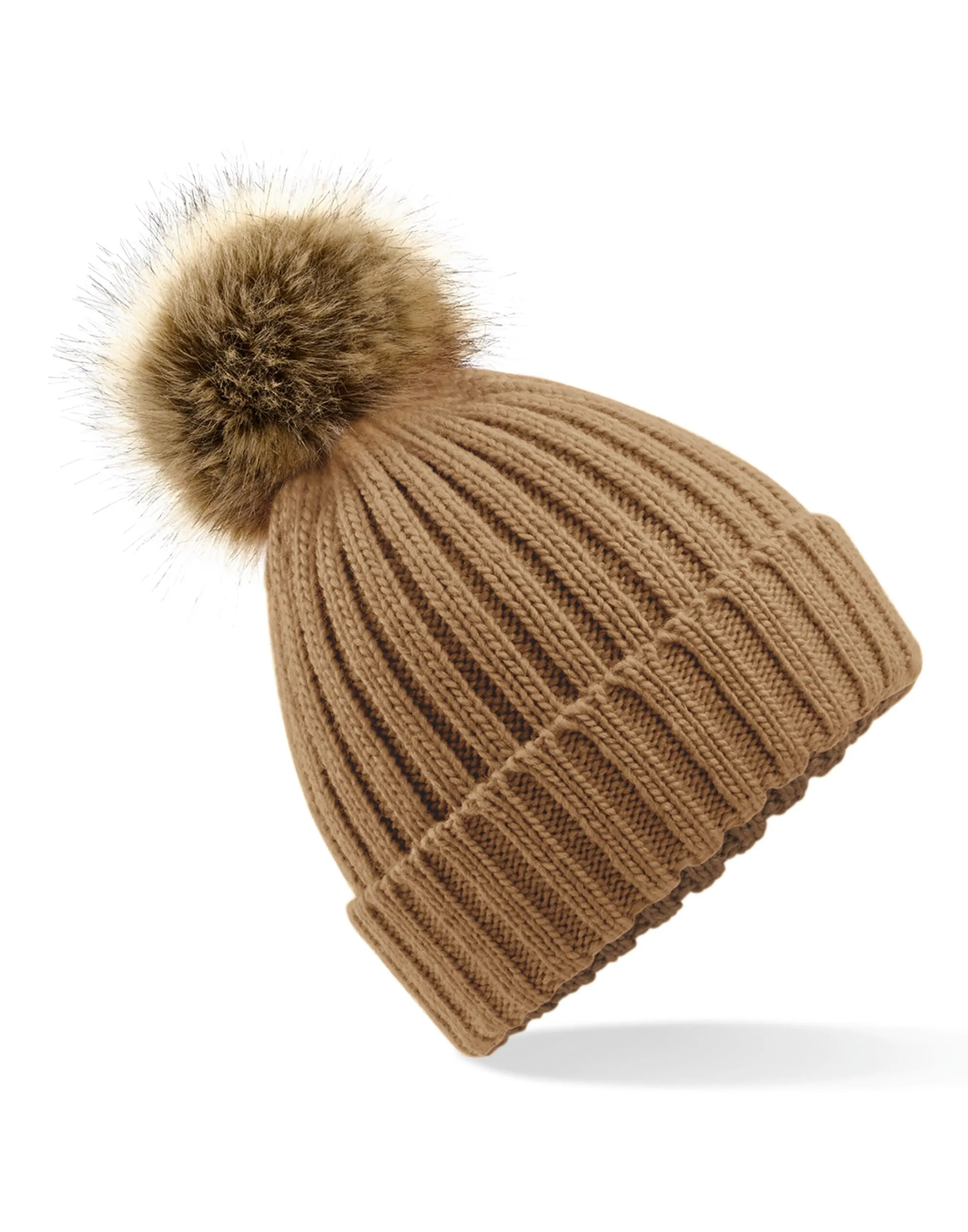 Beechfield Faux Fur Pop Pom Chunky Beanie | Multicolor | One Size