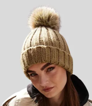 Beechfield Faux Fur Pop Pom Chunky Beanie | Multicolor | One Size