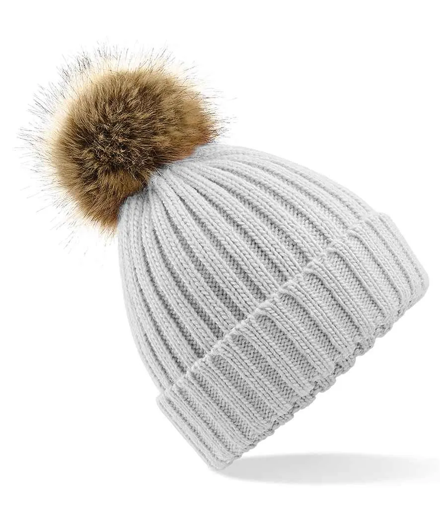 Beechfield Faux Fur Pop Pom Chunky Beanie | Multicolor | One Size