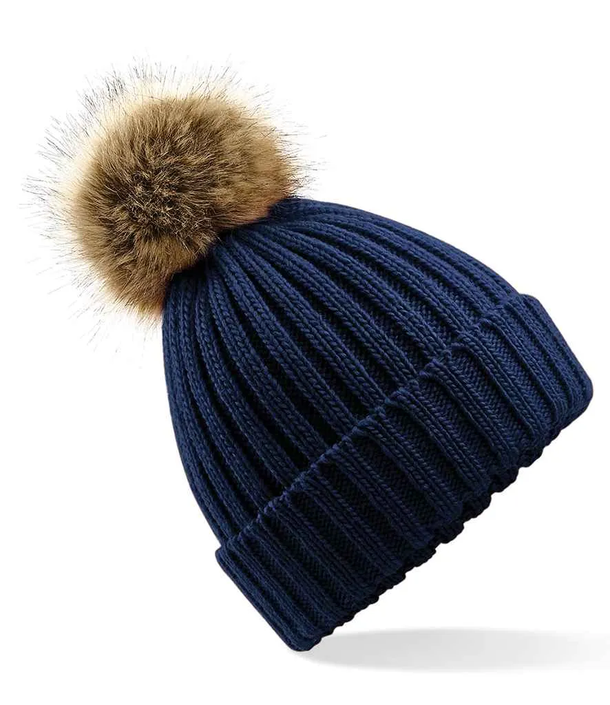 Beechfield Faux Fur Pop Pom Chunky Beanie | Multicolor | One Size
