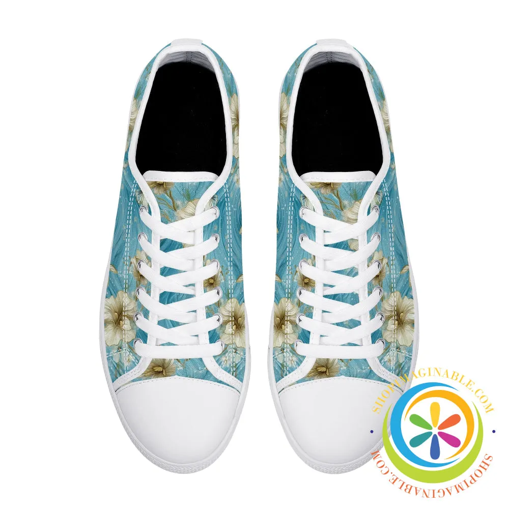 Blue Butterfly Floral Ladies Low Top Canvas Shoes