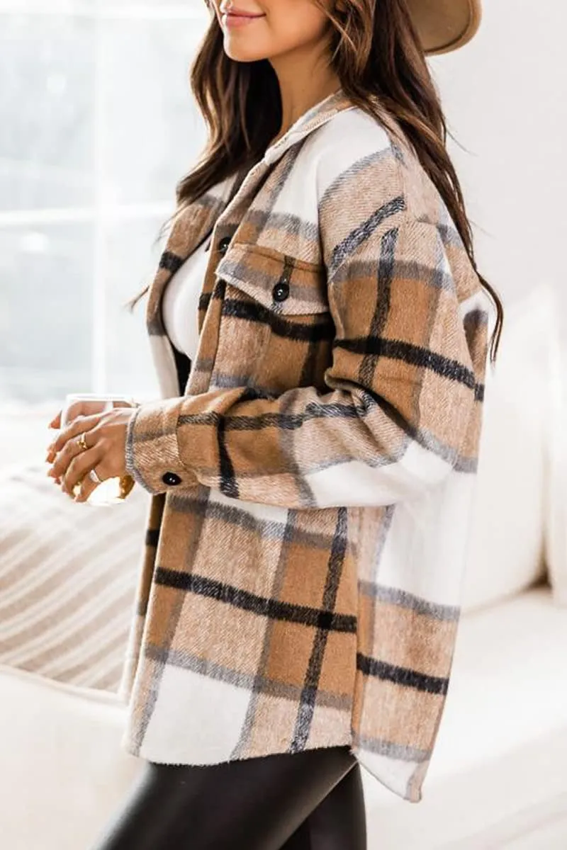 Blue Pink Womens Casual Plaid Shacket Wool Blend Button Down Long Sleeve Shirt Fall Jacket Shackets - AUTOMET