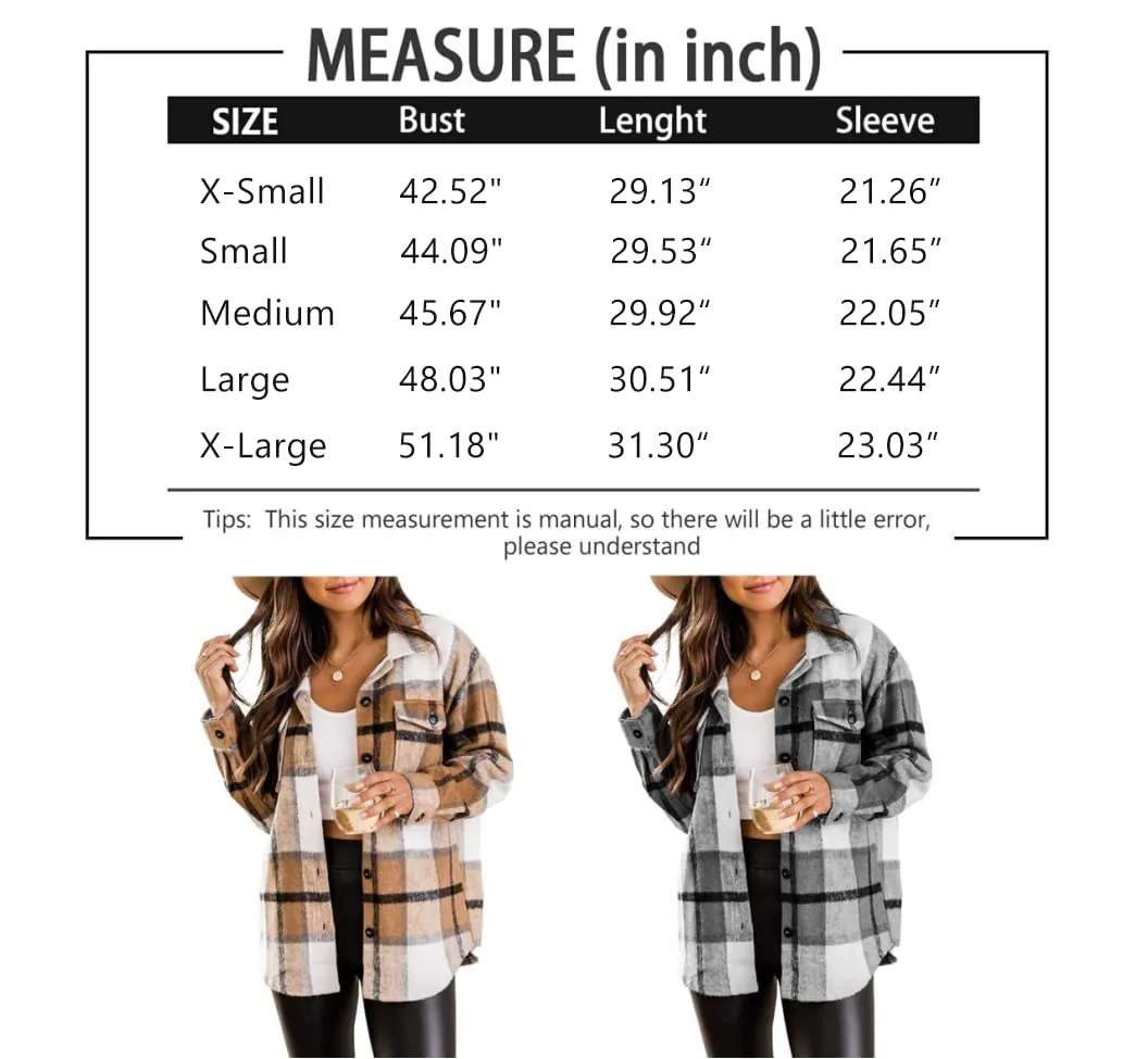 Blue Pink Womens Casual Plaid Shacket Wool Blend Button Down Long Sleeve Shirt Fall Jacket Shackets - AUTOMET