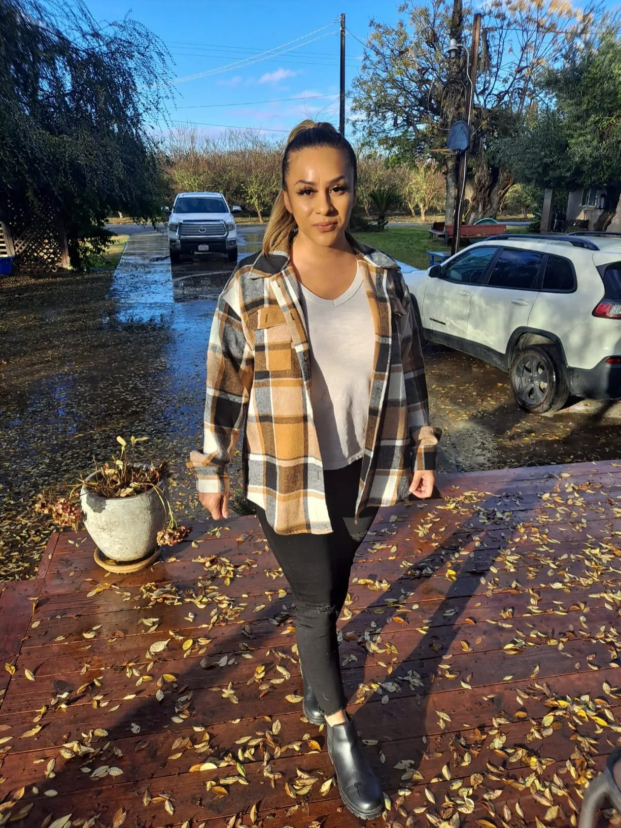 Blue Pink Womens Casual Plaid Shacket Wool Blend Button Down Long Sleeve Shirt Fall Jacket Shackets - AUTOMET