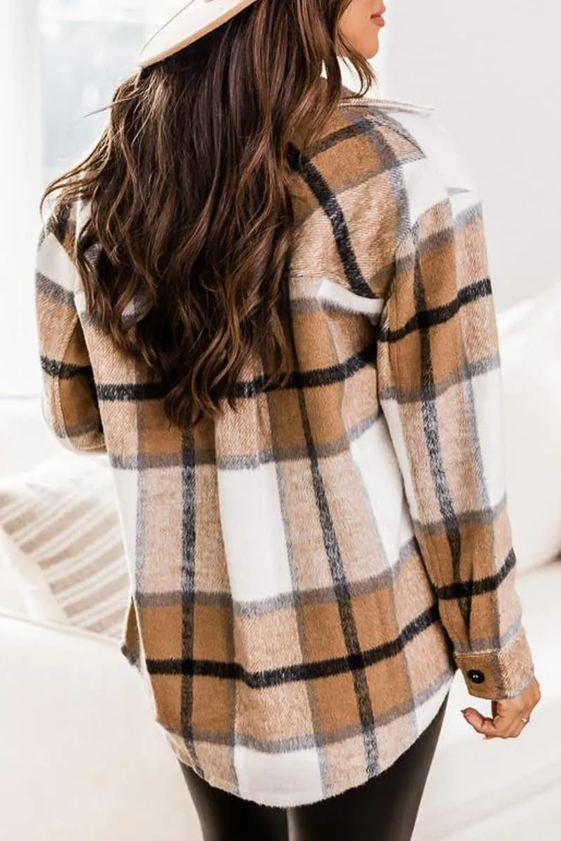 Blue Pink Womens Casual Plaid Shacket Wool Blend Button Down Long Sleeve Shirt Fall Jacket Shackets - AUTOMET