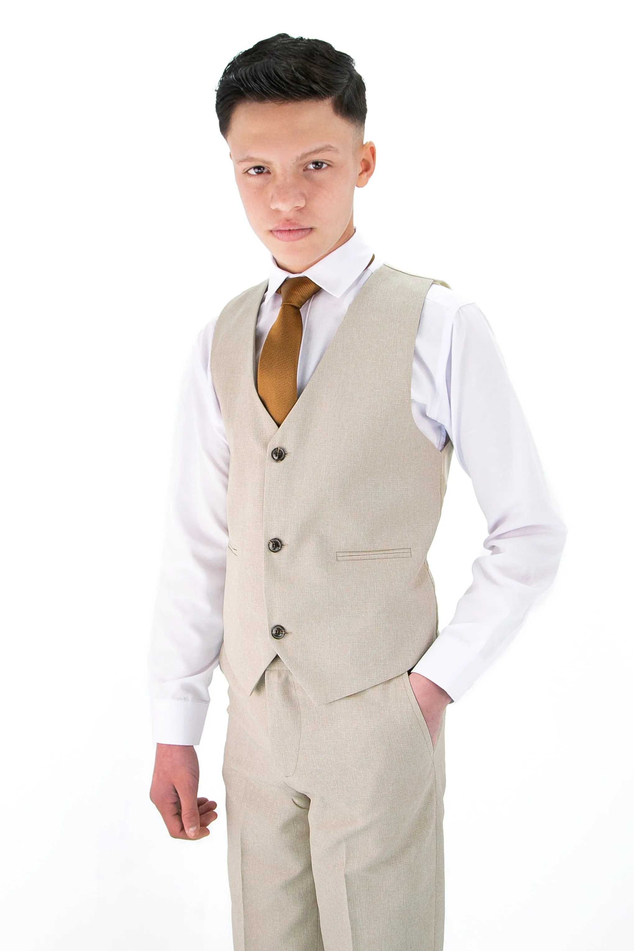 Boys Slim Fit Textured 8-Piece Formal Suit Set - Beige