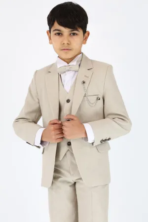 Boys Slim Fit Textured 8-Piece Formal Suit Set - Beige