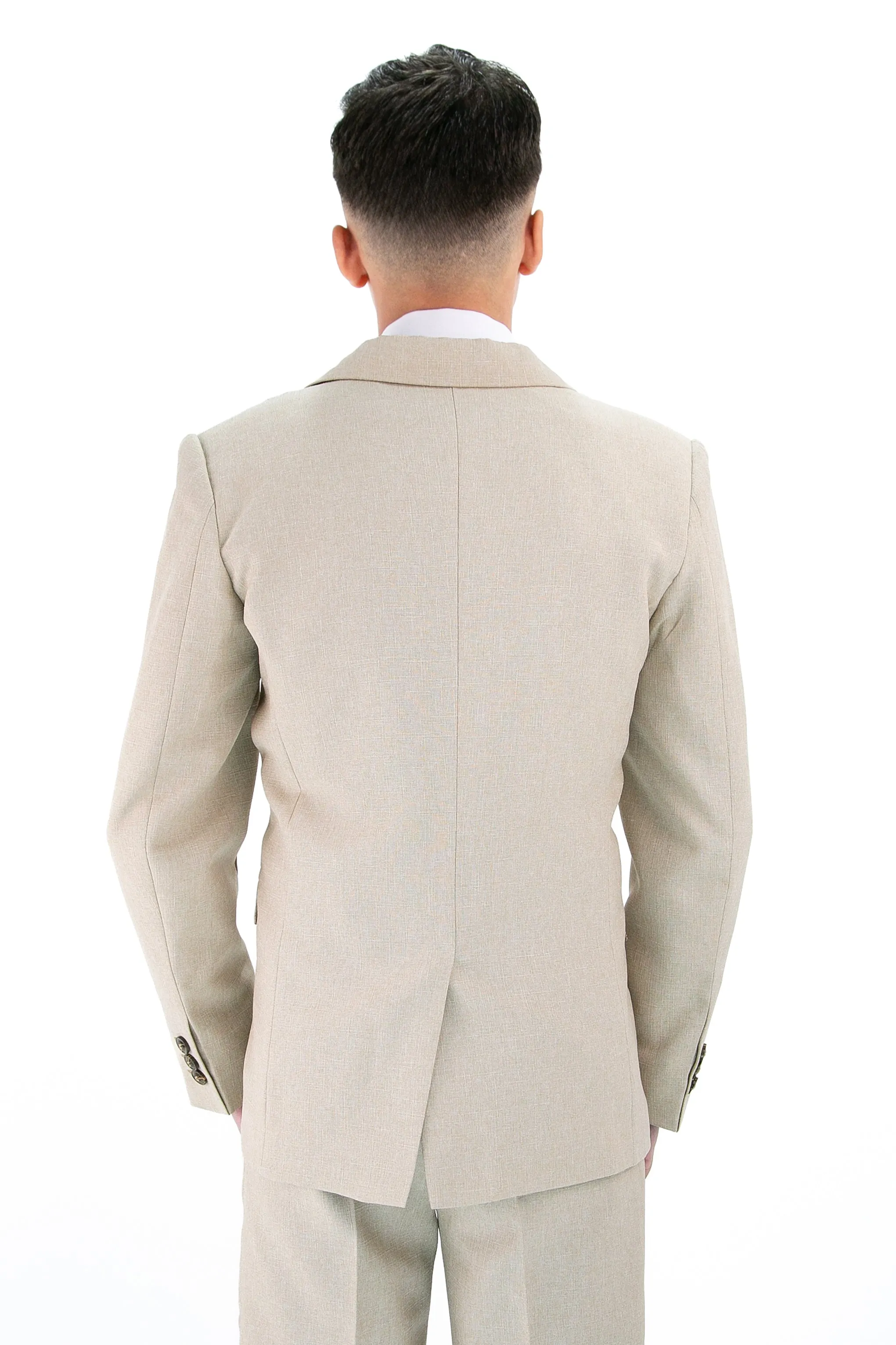 Boys Slim Fit Textured 8-Piece Formal Suit Set - Beige
