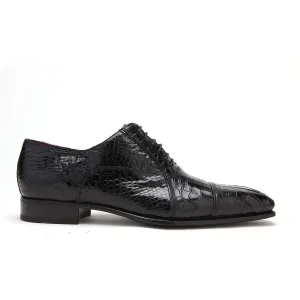 Caporicci 201 Men's Luxury Italian Designer Shoes Black Baby Alligator Cap-Toe Oxfords (CAP1026)
