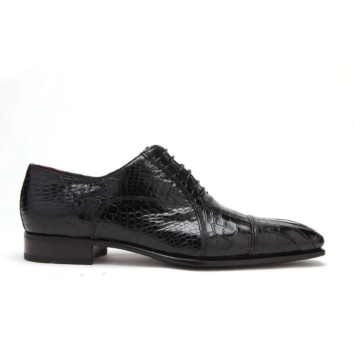 Caporicci 201 Men's Luxury Italian Designer Shoes Black Baby Alligator Cap-Toe Oxfords (CAP1026)
