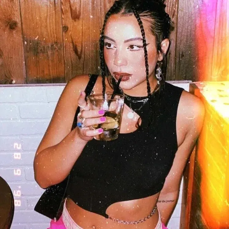 Chain Cut Out Rib Knit Crop Top Women Summer Y2K Streetwear