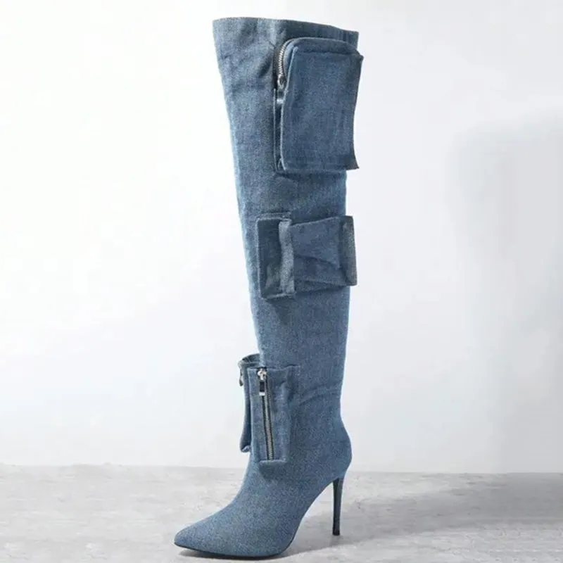 Chic Pocket Stiletto Over-the-Knee Boots