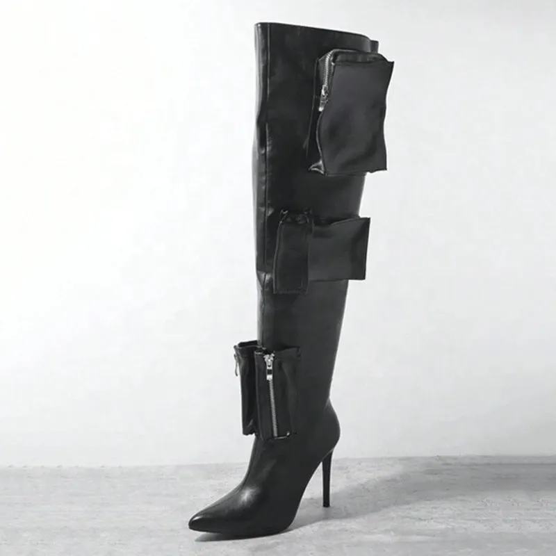 Chic Pocket Stiletto Over-the-Knee Boots