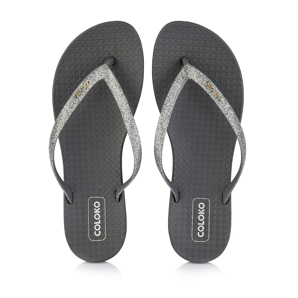 Coloko Orchid Curve Slim Glitter Sparkly Flip Flops Sandals