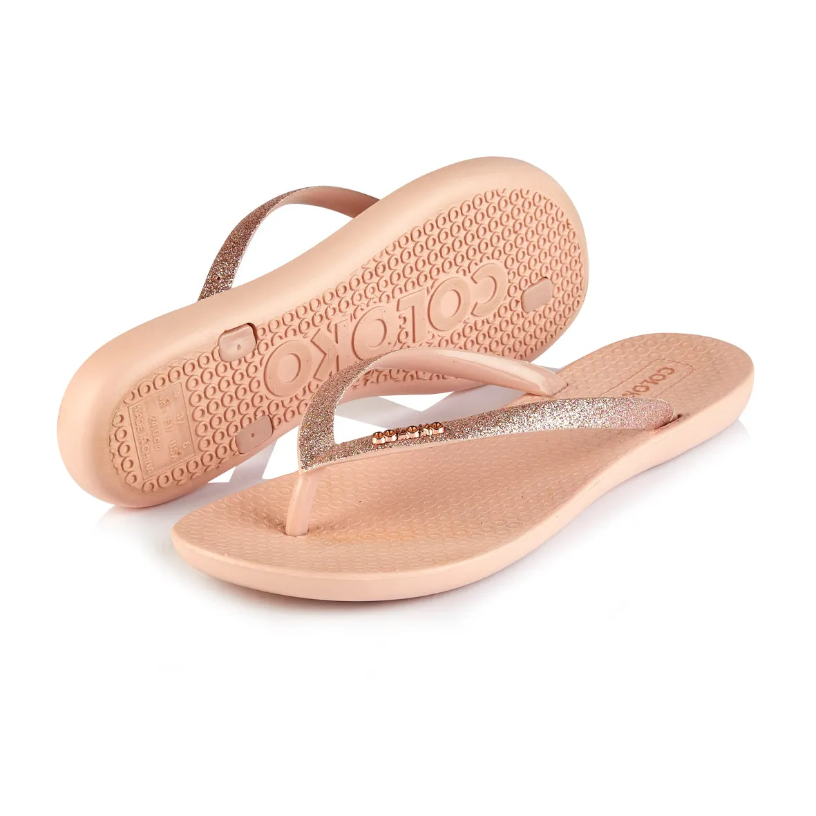 Coloko Orchid Curve Slim Glitter Sparkly Flip Flops Sandals
