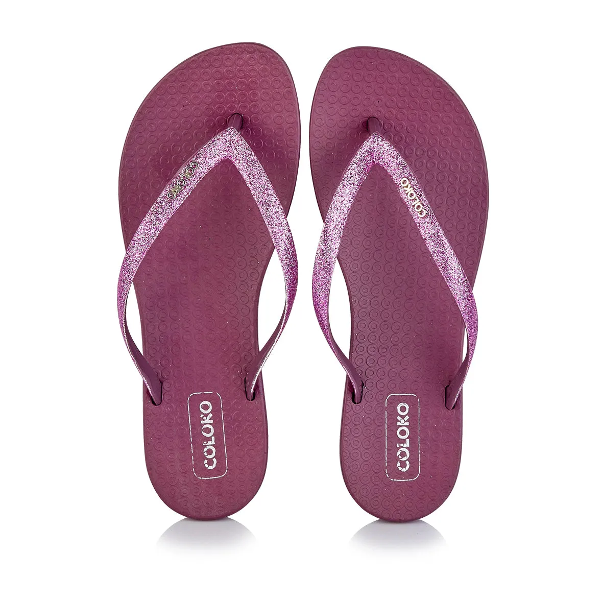 Coloko Orchid Curve Slim Glitter Sparkly Flip Flops Sandals