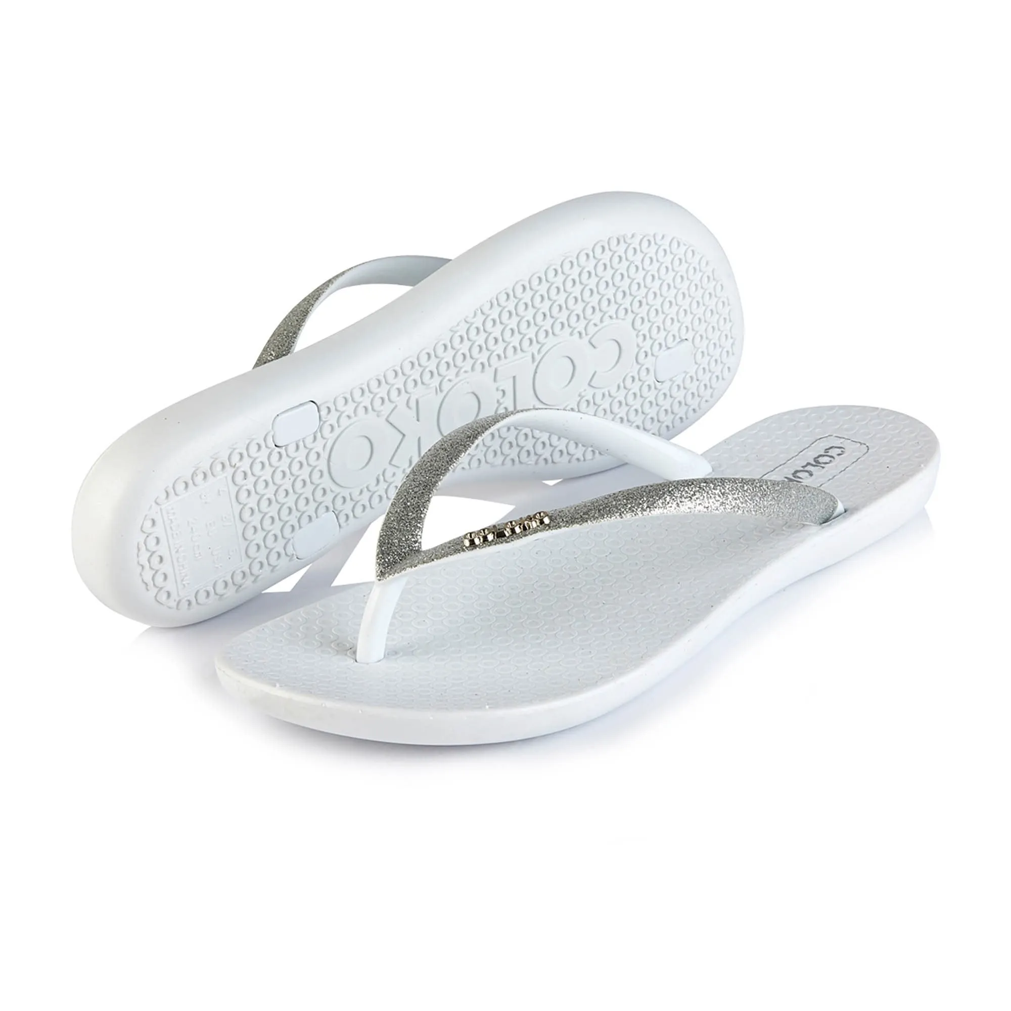 Coloko Orchid Curve Slim Glitter Sparkly Flip Flops Sandals