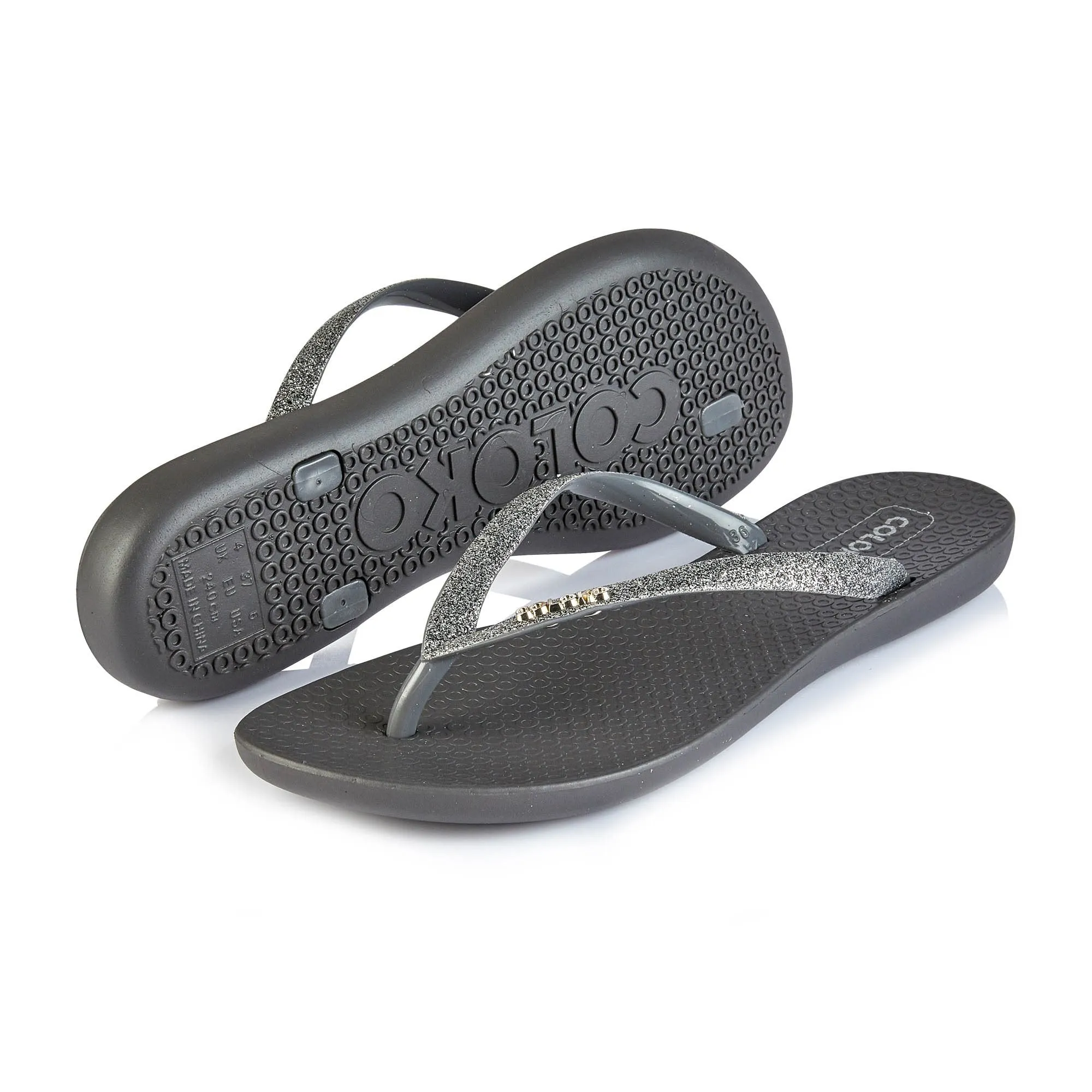 Coloko Orchid Curve Slim Glitter Sparkly Flip Flops Sandals