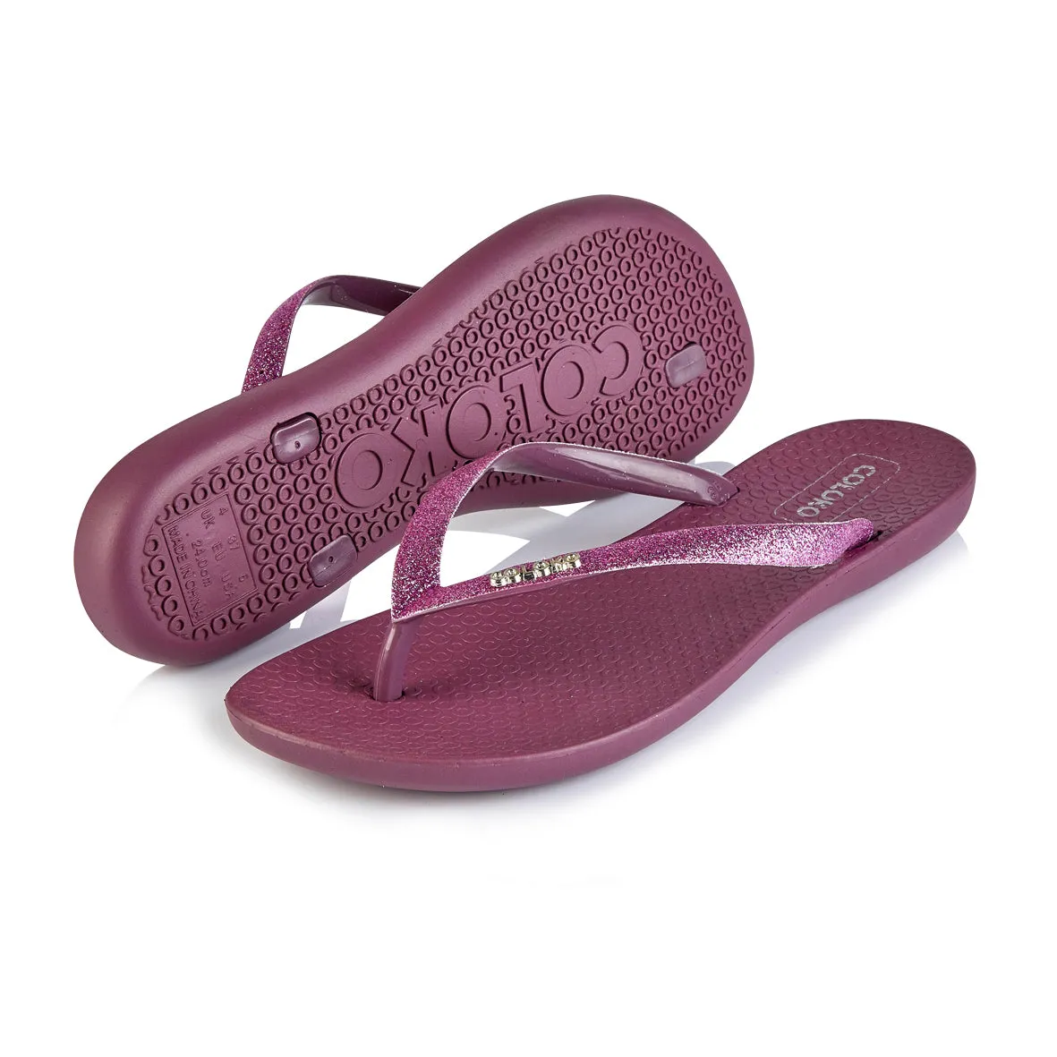 Coloko Orchid Curve Slim Glitter Sparkly Flip Flops Sandals