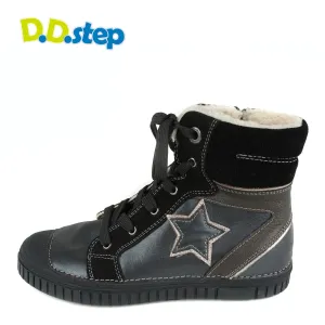 D.D. Step big kid shoes/winter boots with faux fur insulation grey and black with star size US 13-4