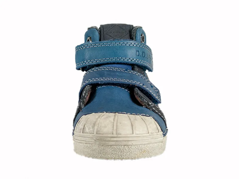 D.D. Step little kid boy shoes/winter boots with faux fur insulation blue with orange and grey decor stripes size US 8.5-4