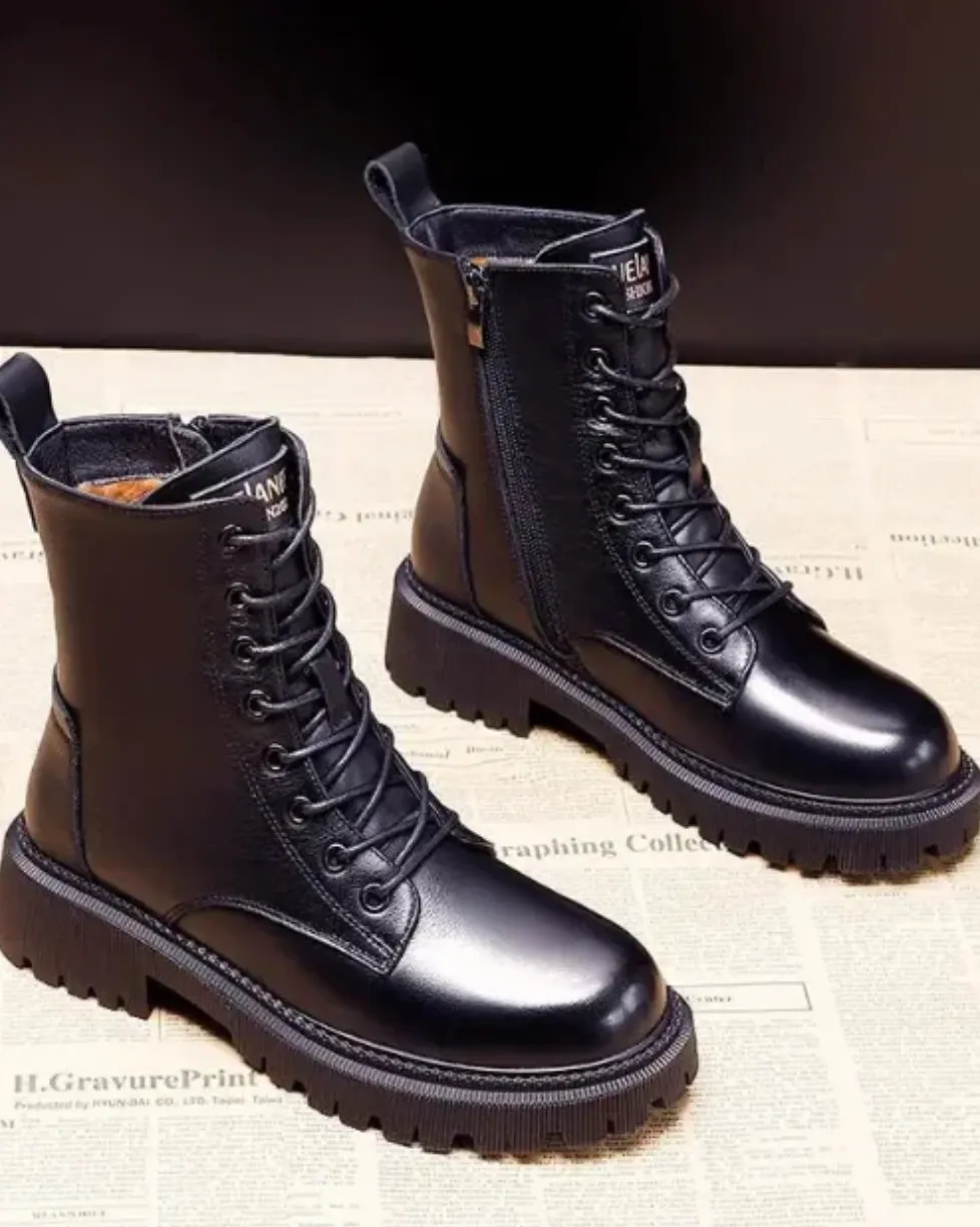 Delia | Black Leather Winter Boots
